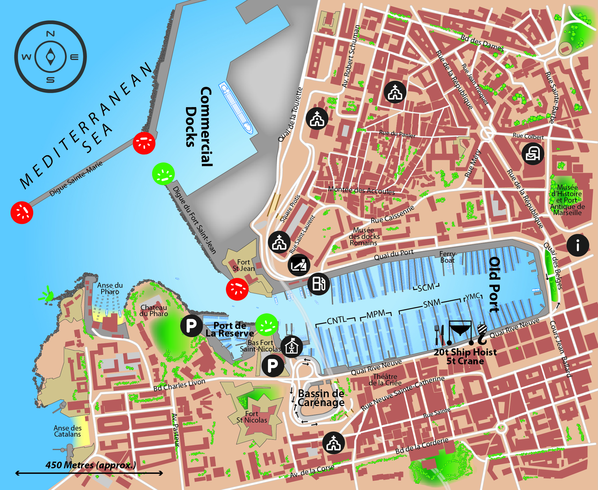 Marina map of Old Port - Marseille in France