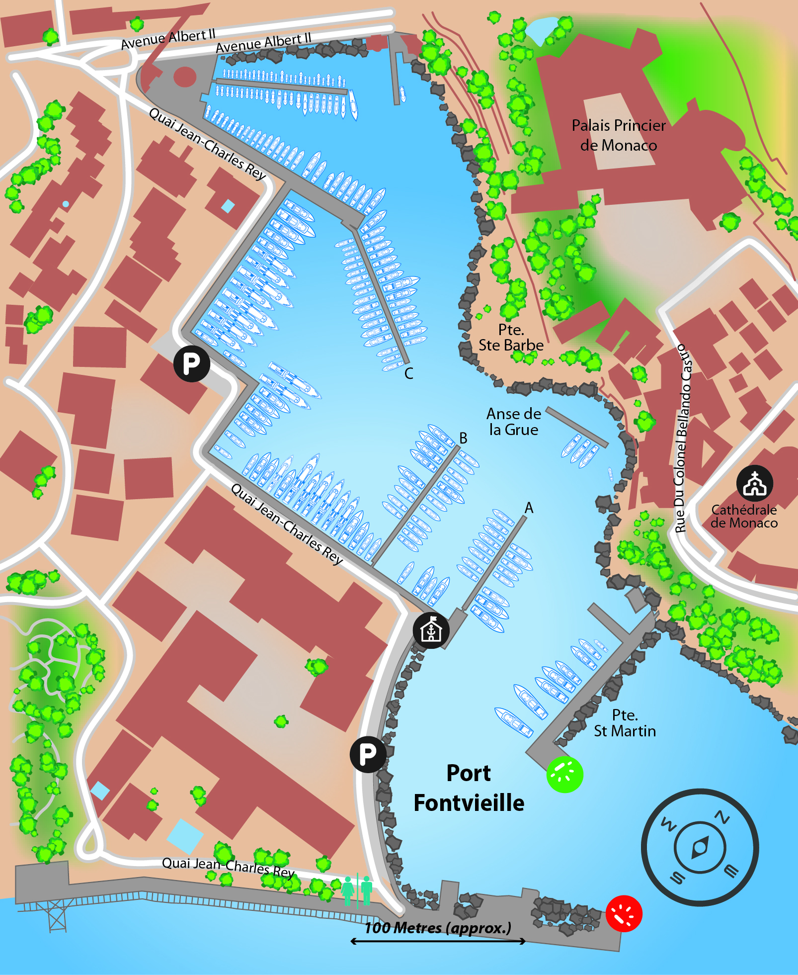 Marina map of Port Fontvieille in France
