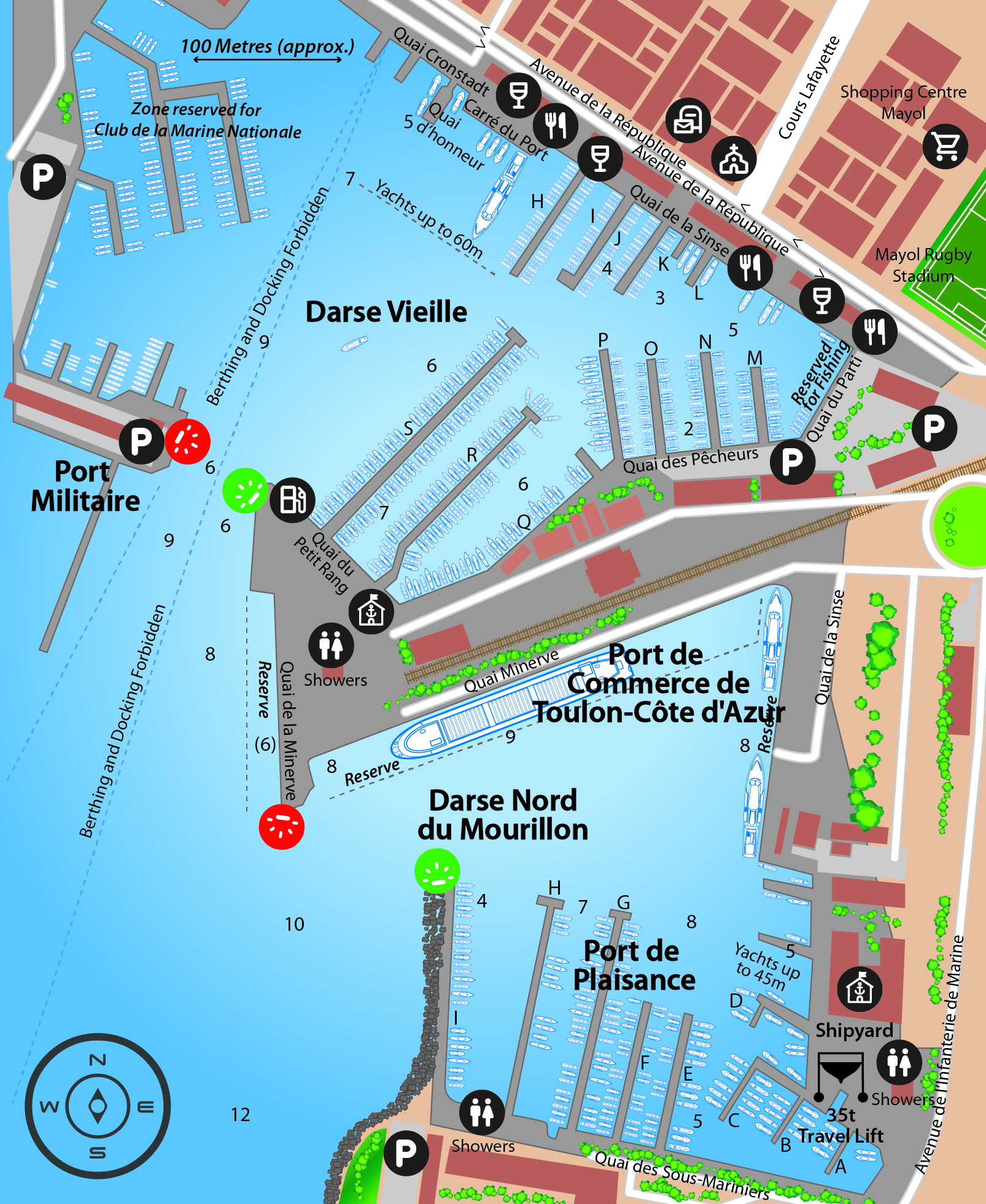 Marina map of Toulon Bay in France