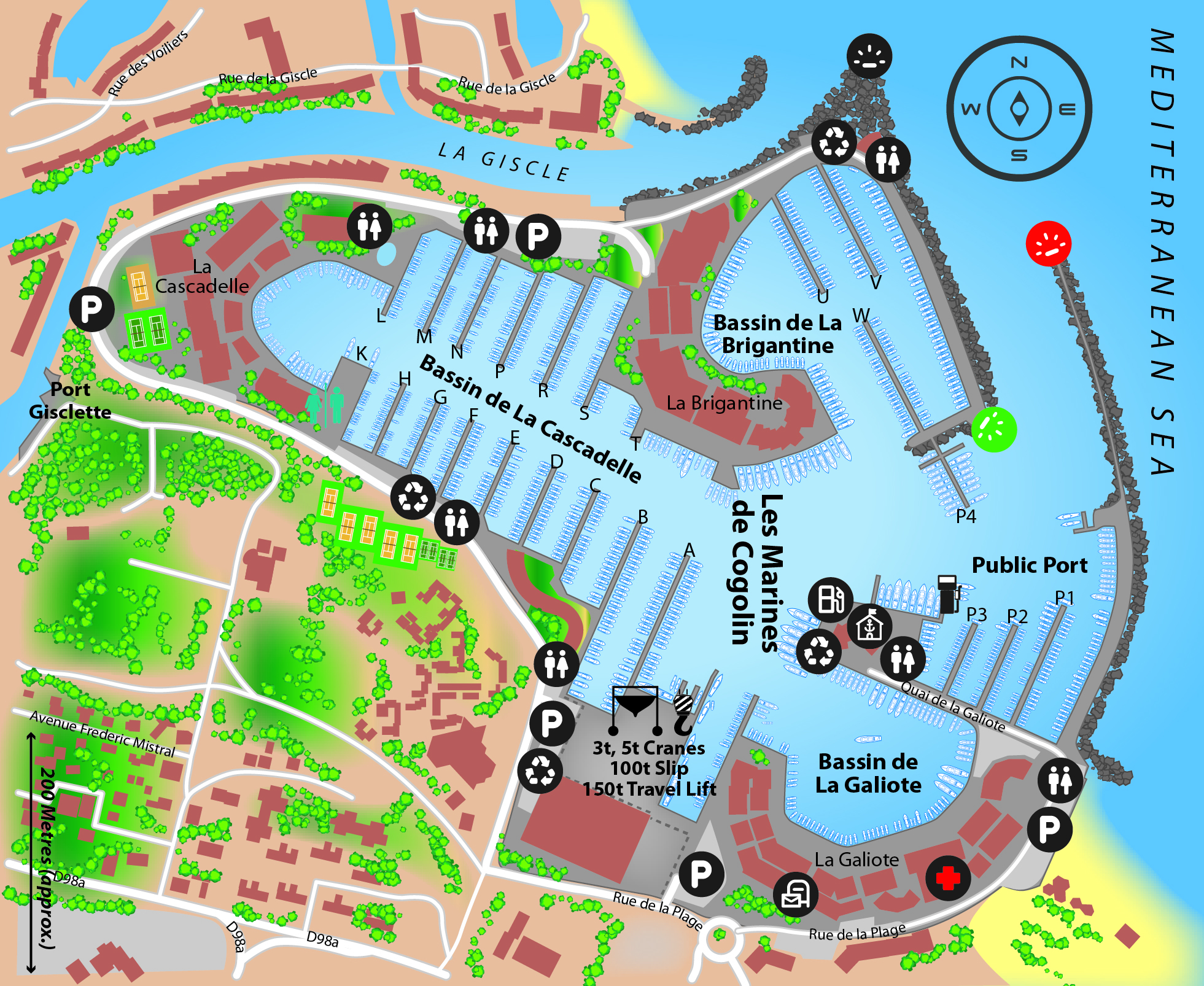 Marina map of Les Marines de Cogolin in France