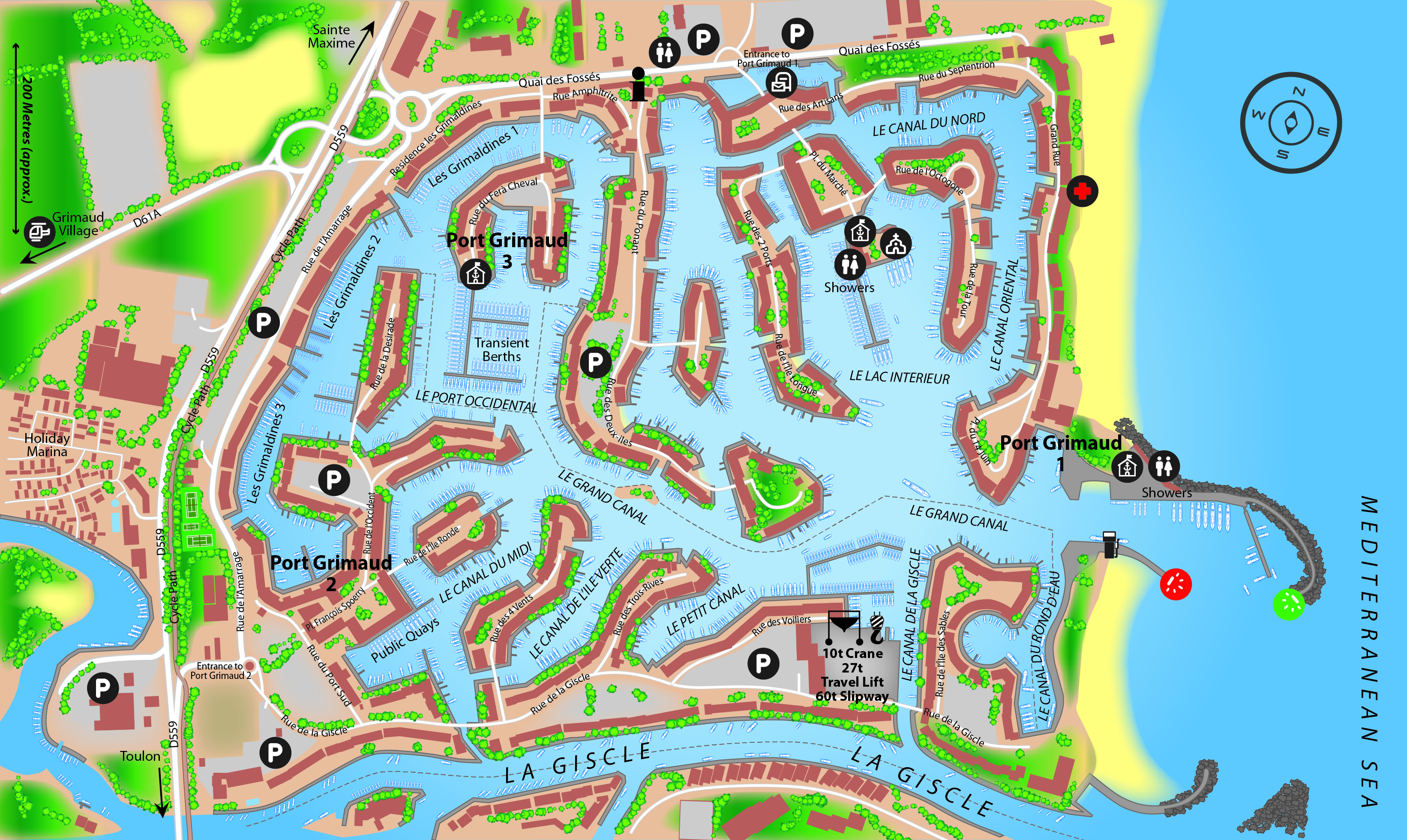 Marina map of Port Grimaud 1, 2 & 3 in France