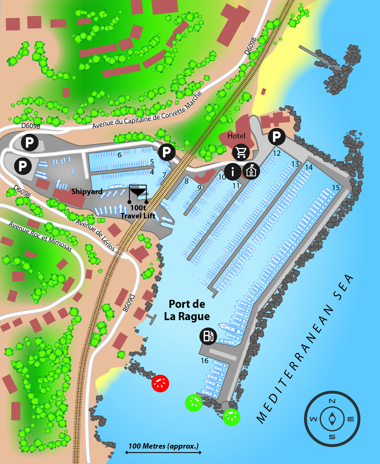 Marina map of Port de la Rague in France