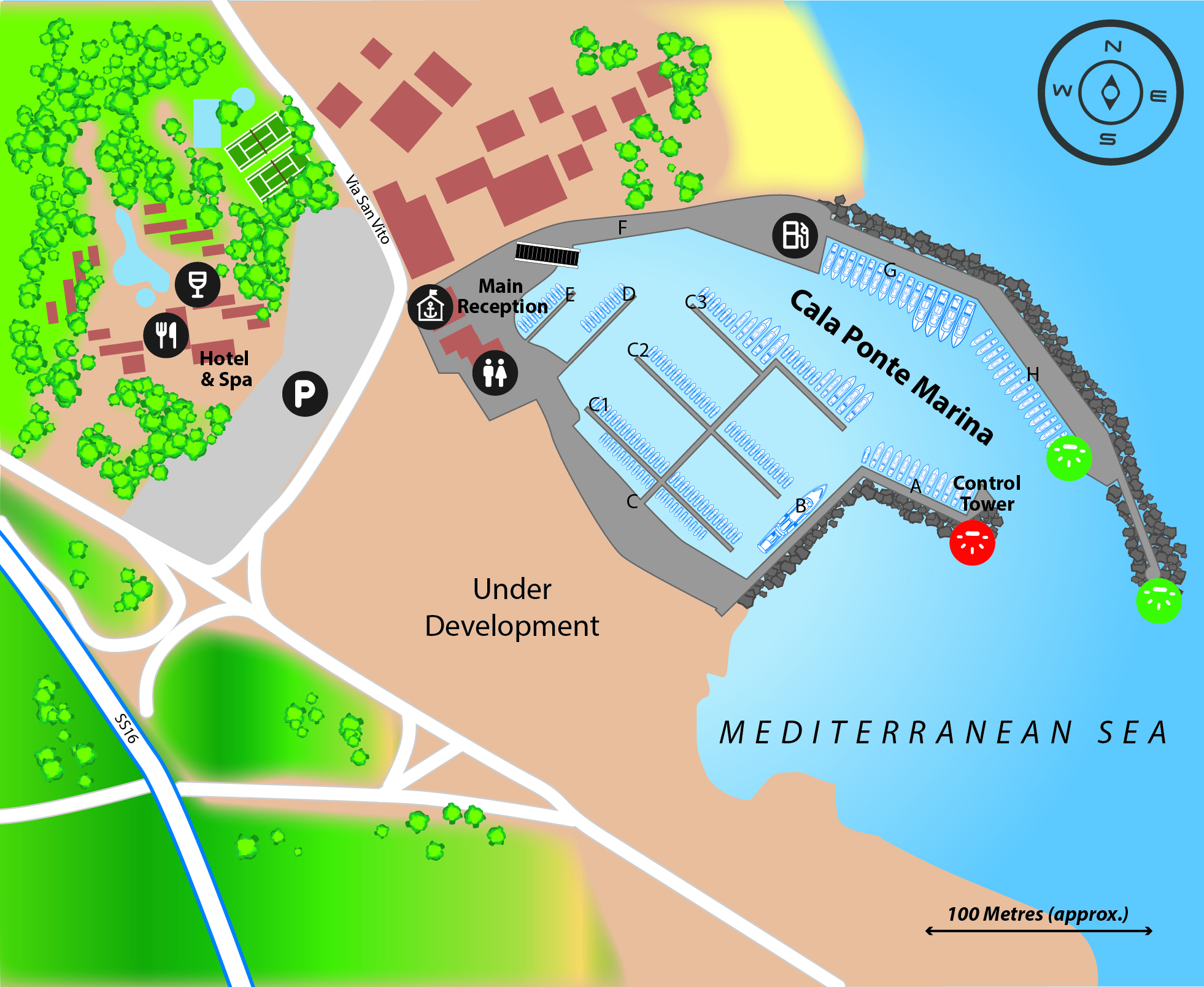 Marina map of Cala Ponte Marina in Italy