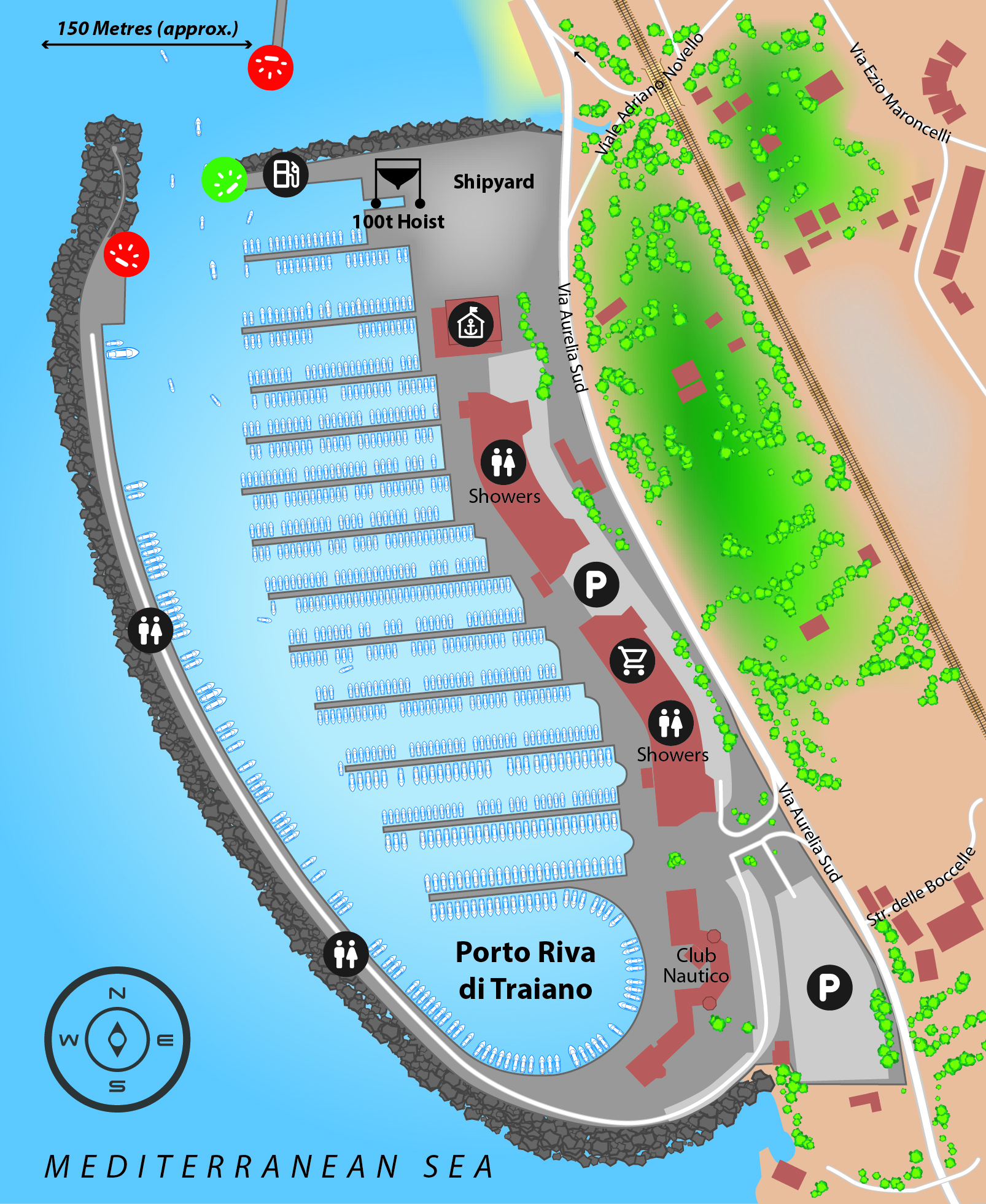 Marina map of Porto Riva di Traiano in Italy