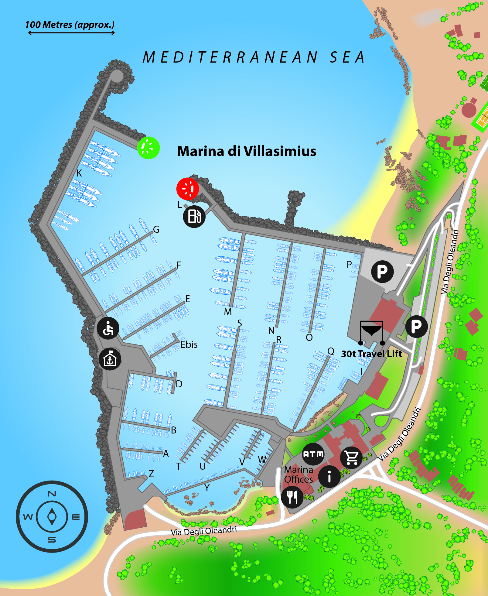 Marina map of Marina di Villasimius in Italy