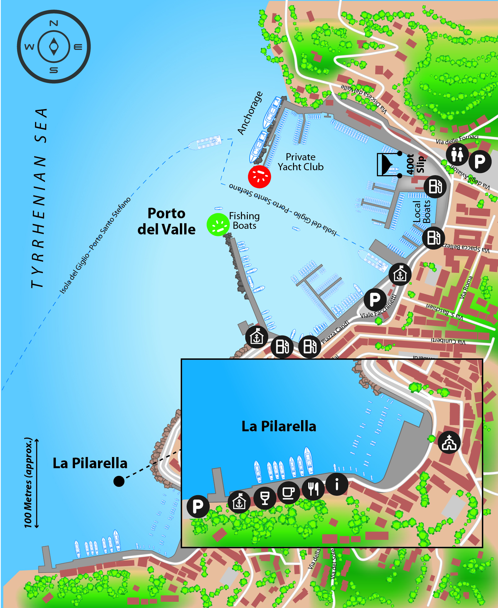 Marina map of Porto Del Valle e la Pilarella in Italy