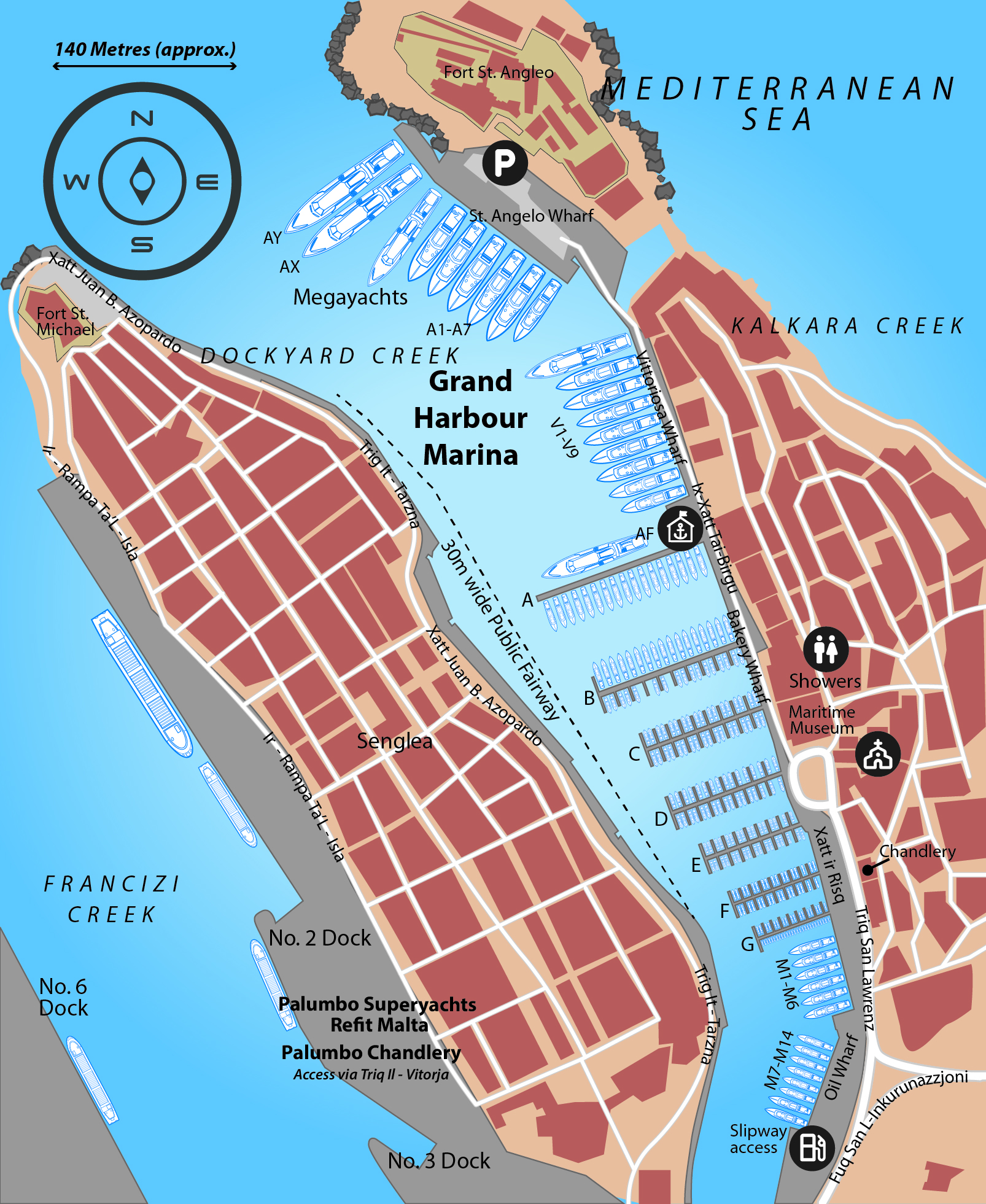 Marina map of Grand Harbour Marina in Malta