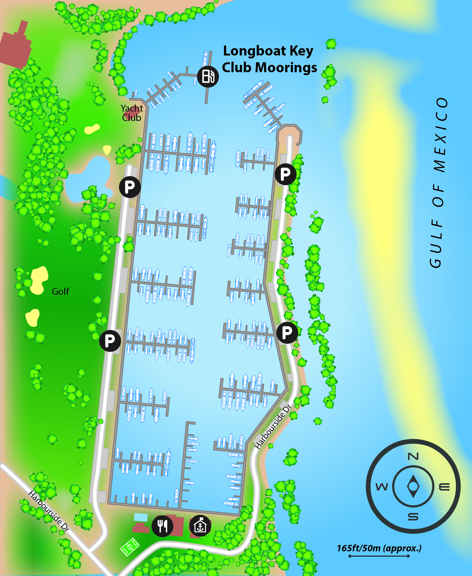 Marina map of Longboat Key Club Moorings in Florida