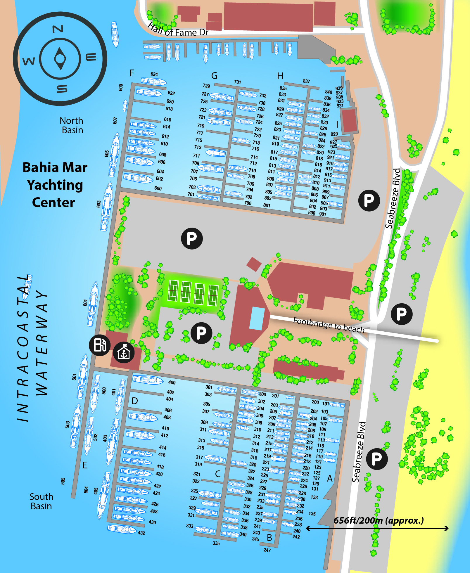 Marina map of Bahia Mar Yachting Center in Florida
