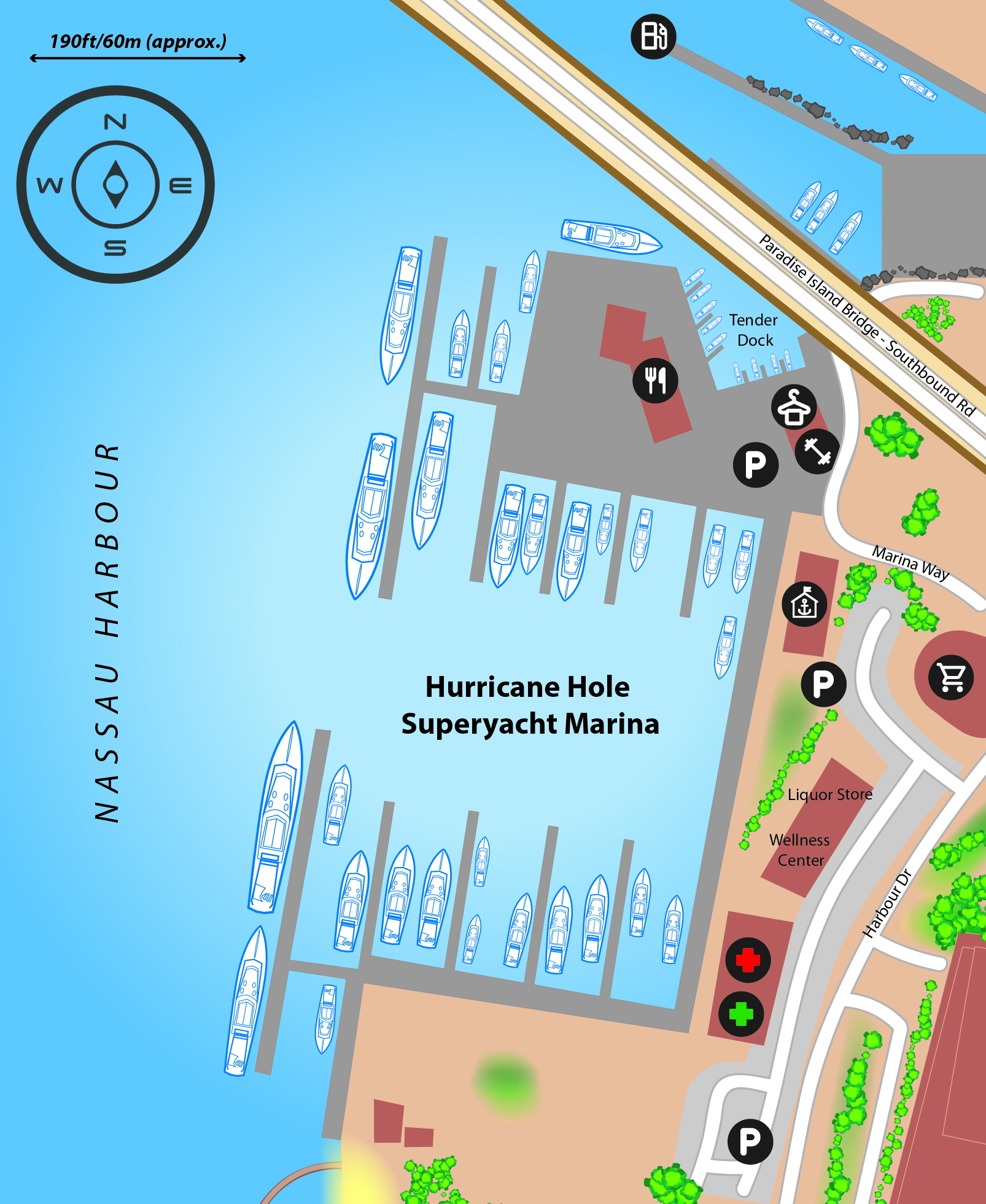 Marina map of Hurricane Hole Superyacht Marina in The Bahamas
