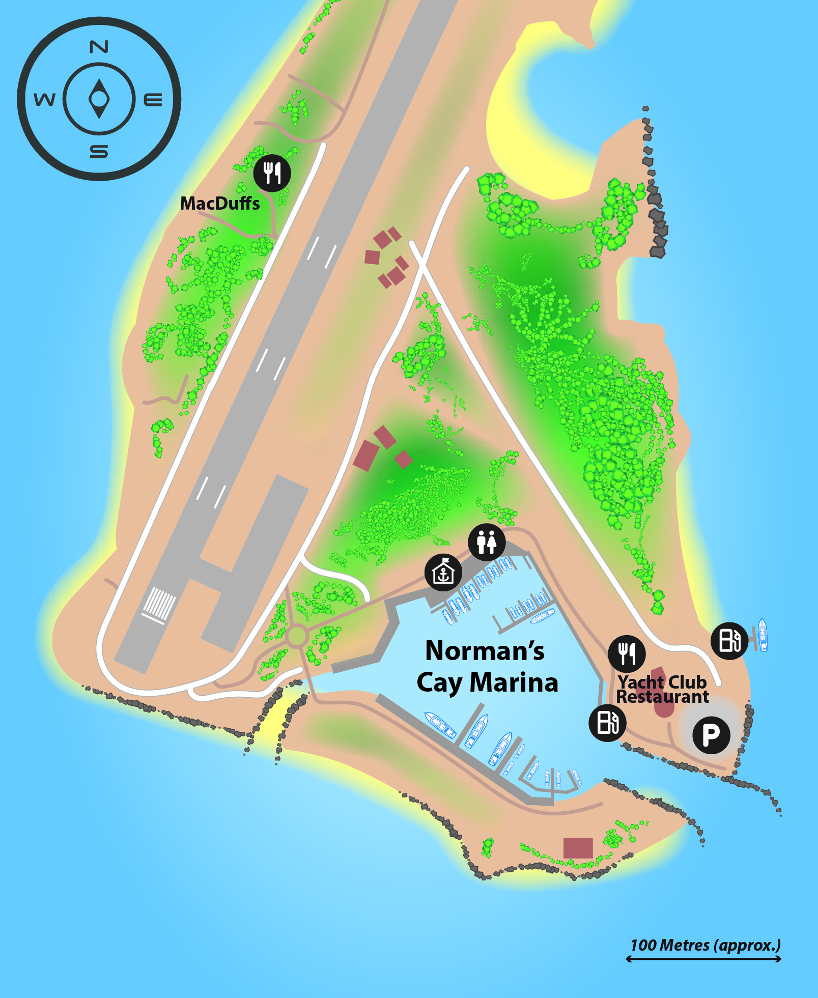 Marina map of Norman's Cay Marina in The Bahamas