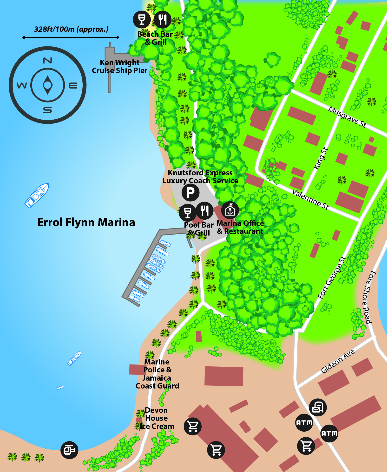 Marina map of Errol Flynn Marina in Jamaica