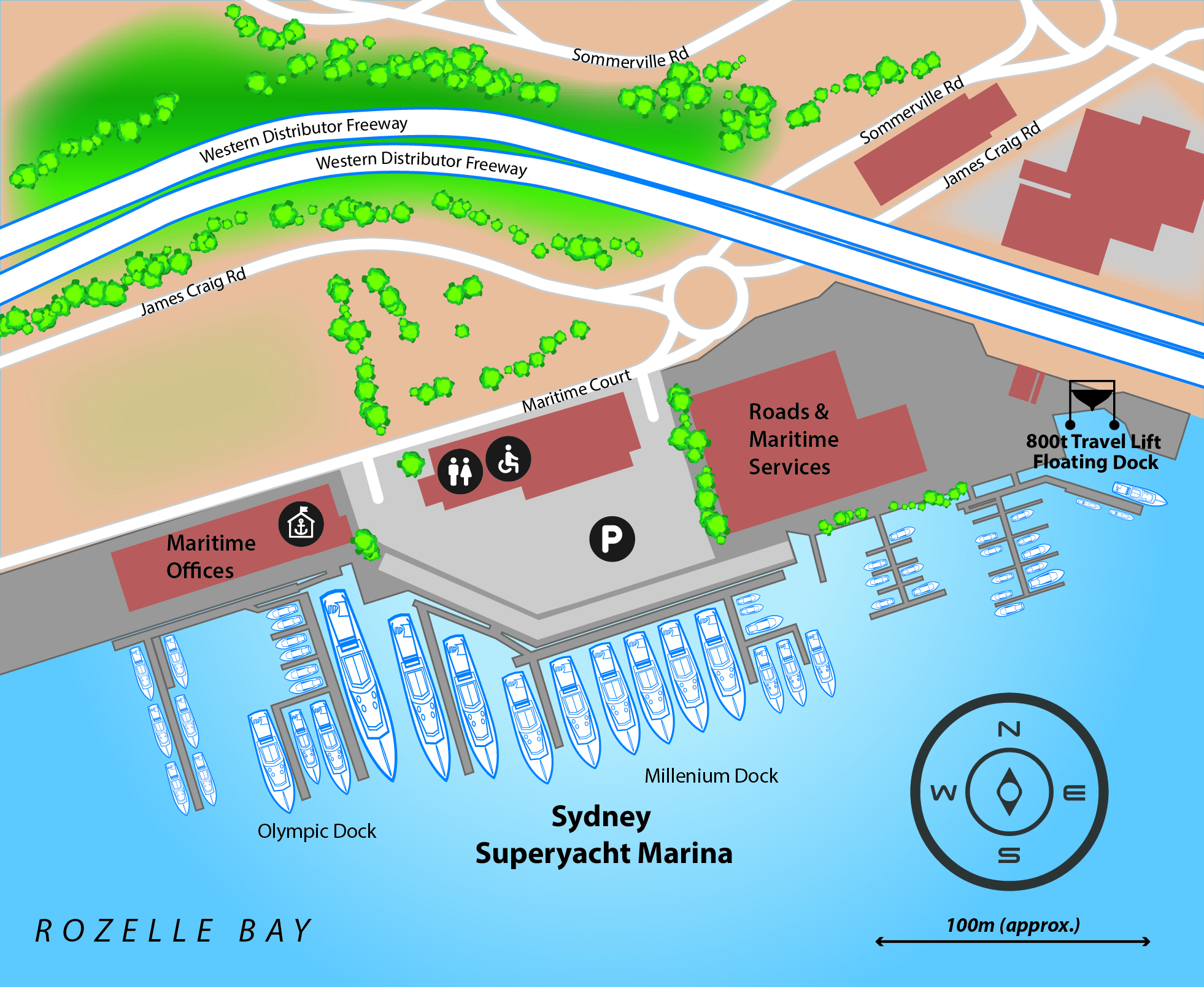 Marina map of Sydney Superyacht Marina in New South Wales, Australia