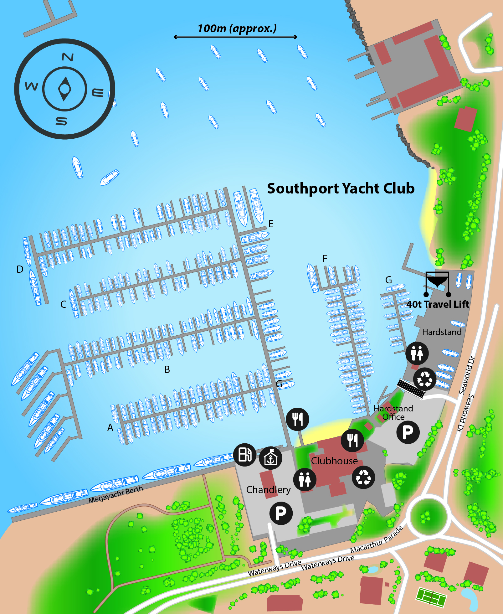 Marina map of Southport Yacht Club in Queensland, Australia
