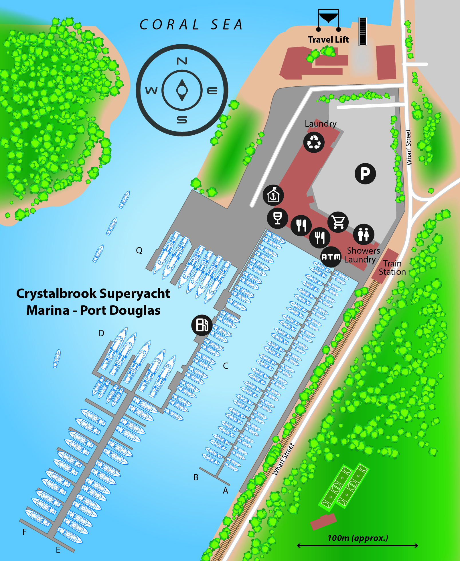 Marina map of Crystalbrook Superyacht Marina in Queensland, Australia