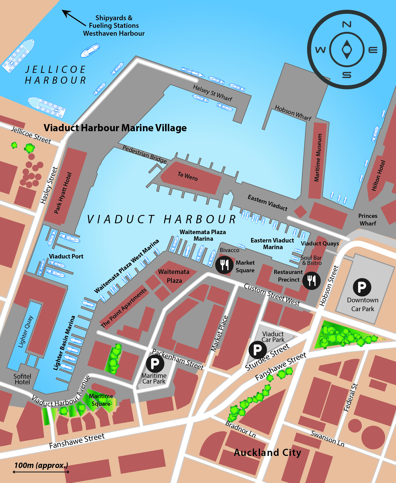 Marina map of Viaduct Harbour Marina in Auckland, New Zealand