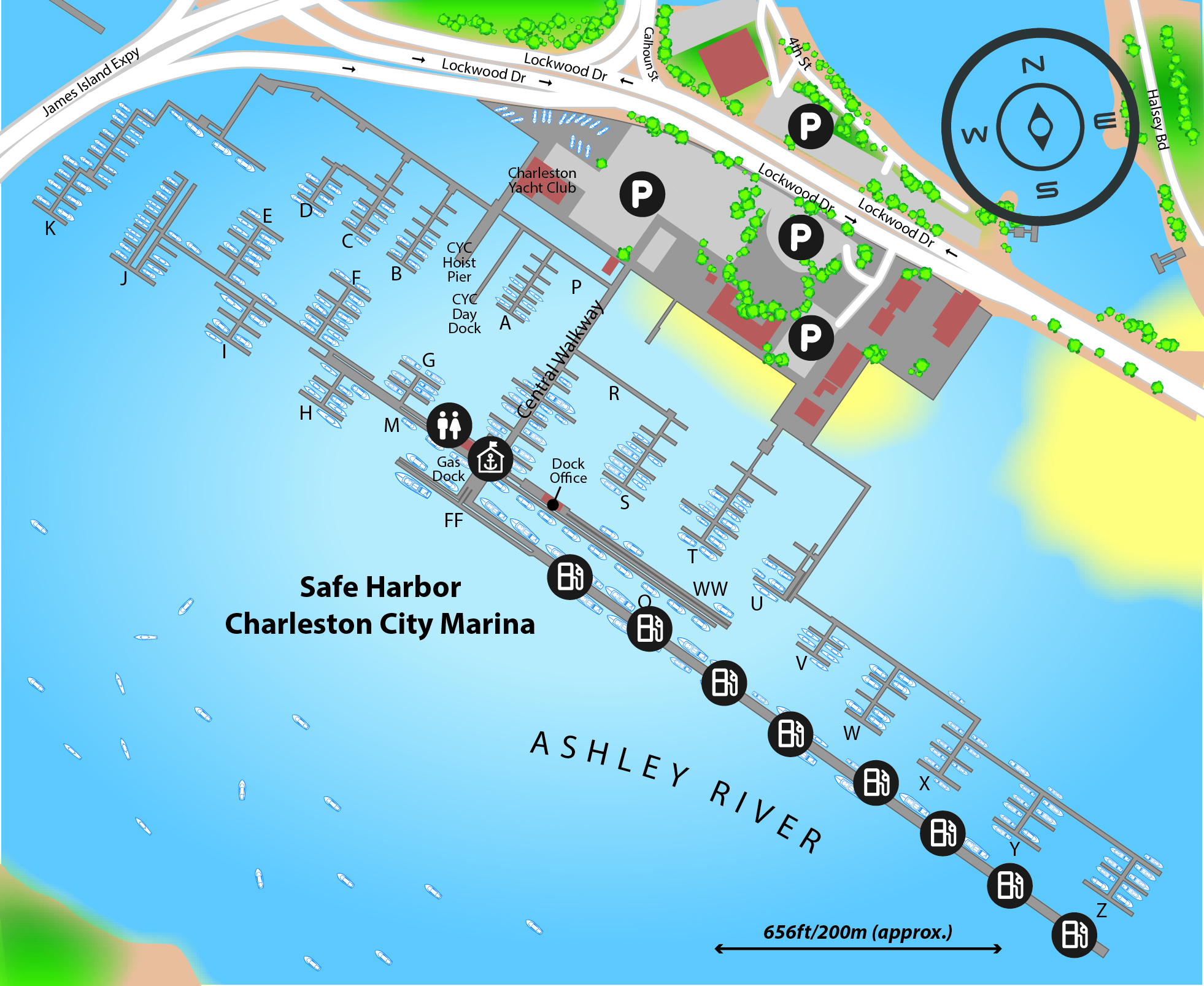 Marina map of Safe Harbor Charleston City Marina in South Carolina, USA