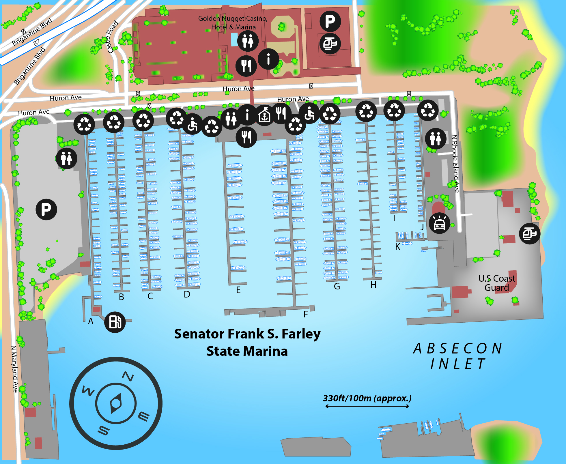 Marina map of Senator Frank S. Farley State Marina in New Jersey, USA