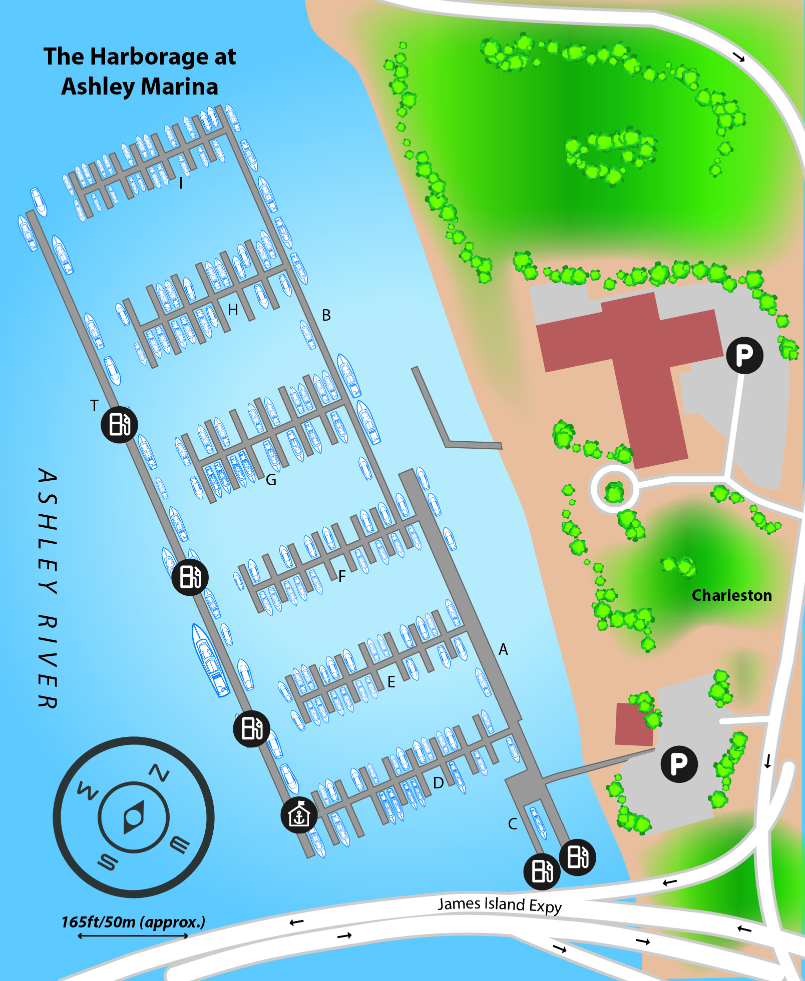 Marina map of The Harborage at Ashley Marina in South Carolina, USA
