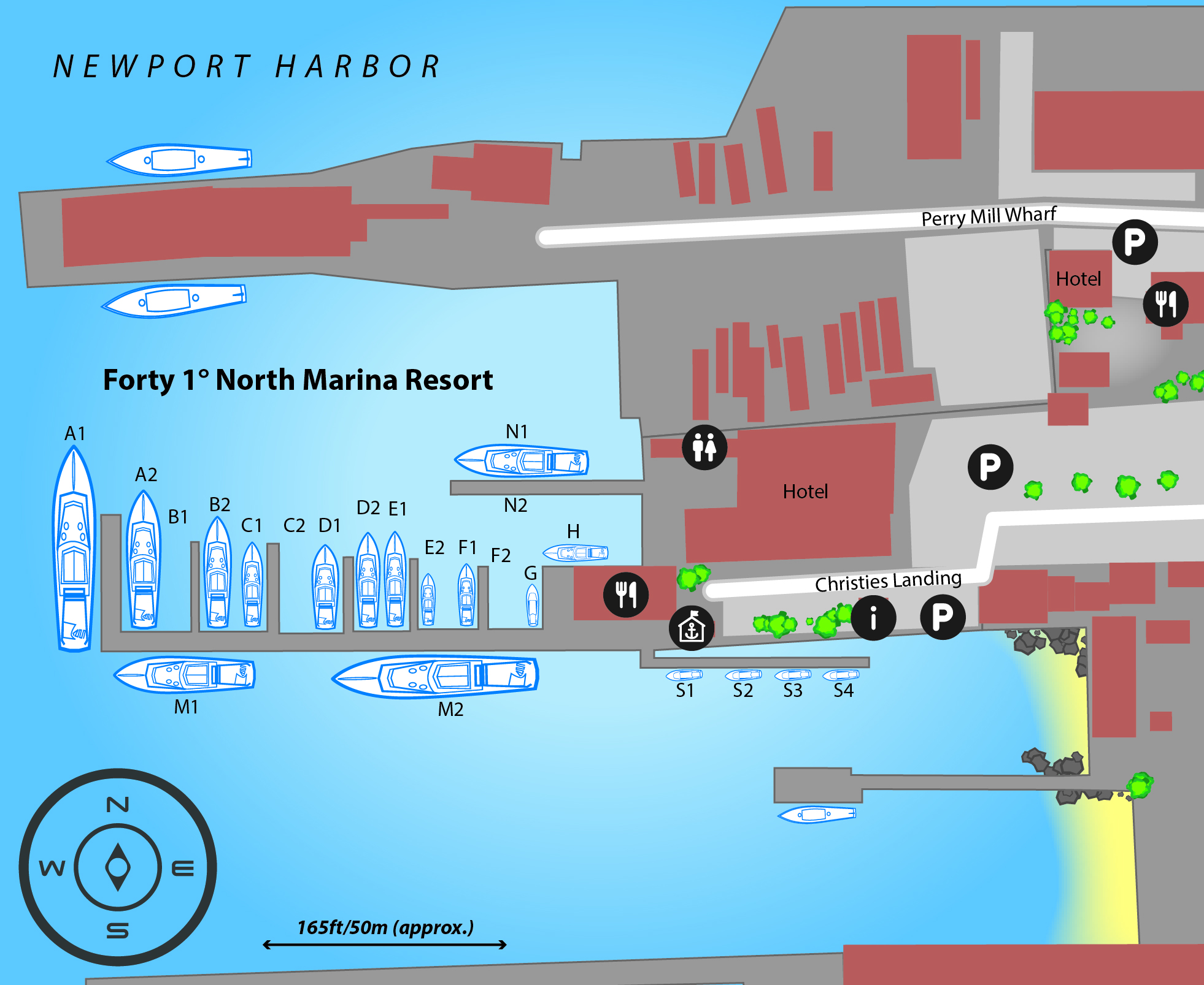 Marina map of Forty 1° North Marina Resort in Rhode Island, USA