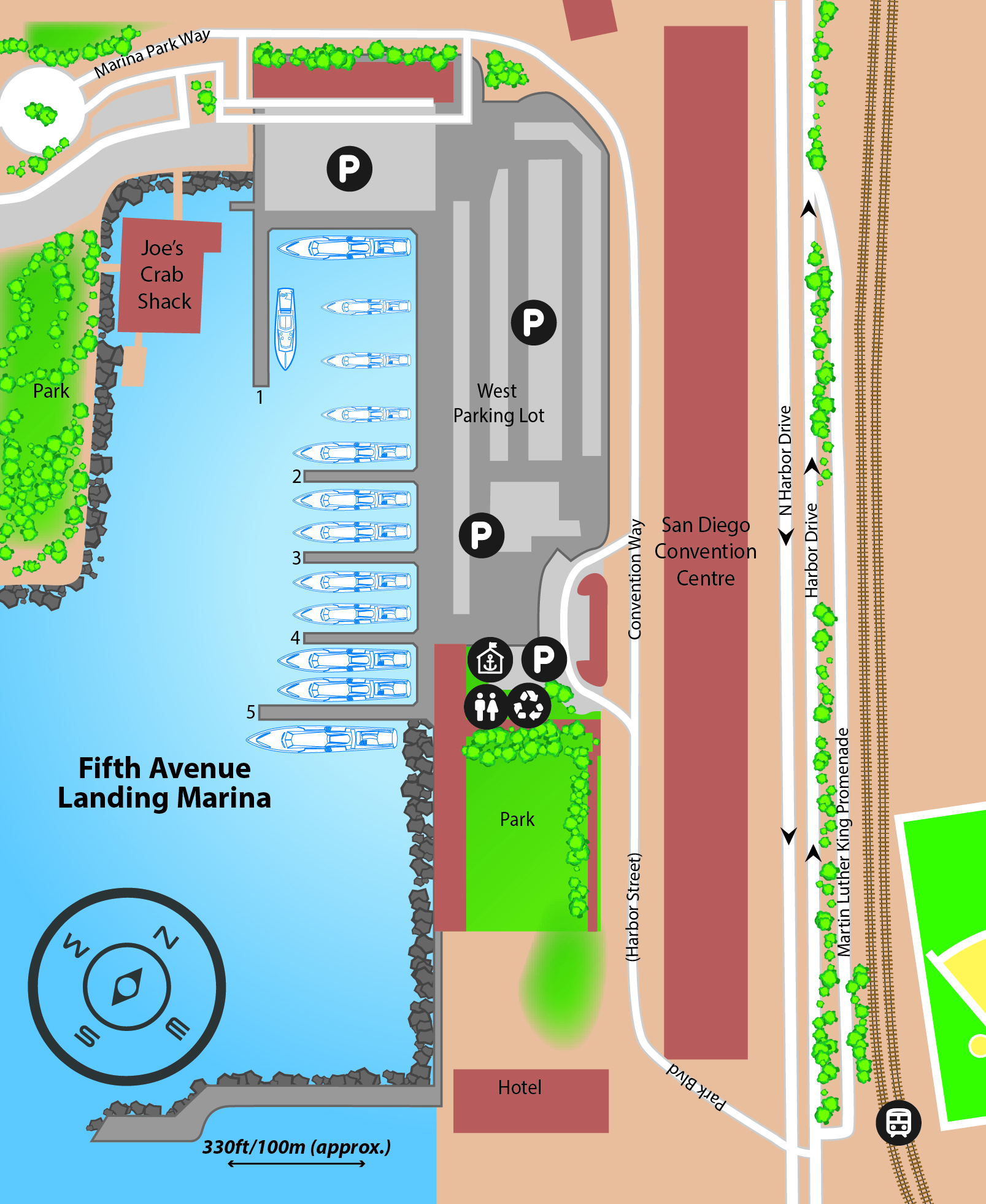 Marina map of Fifth Avenue Landing Marina in California, USA