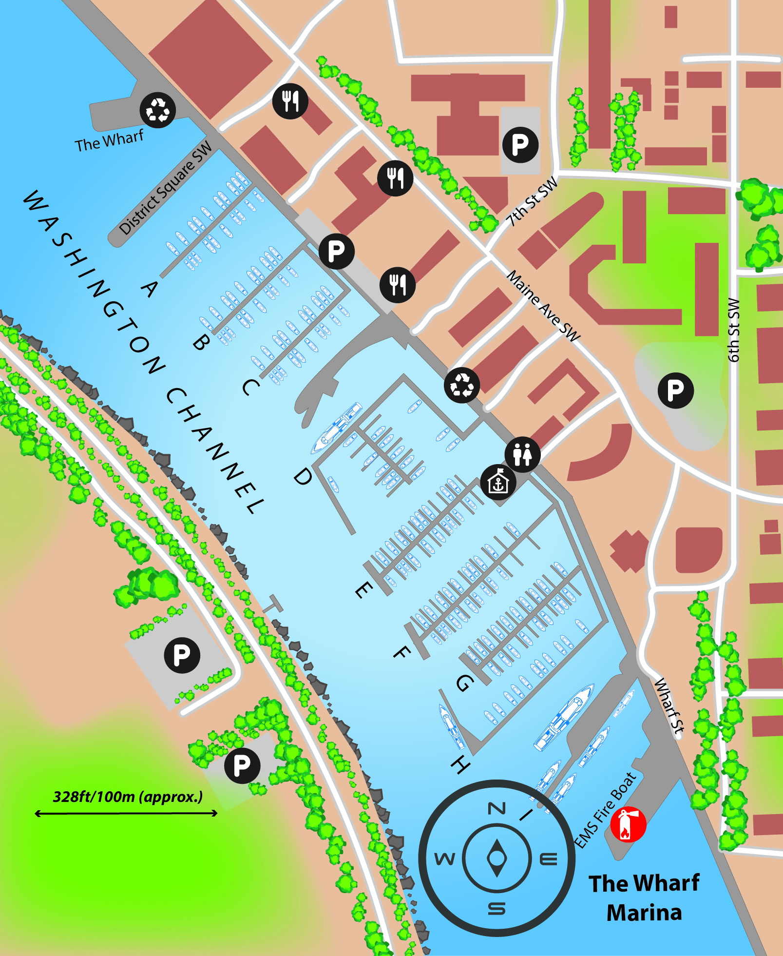 Marina map of The Wharf Marina in District of Columbia, USA
