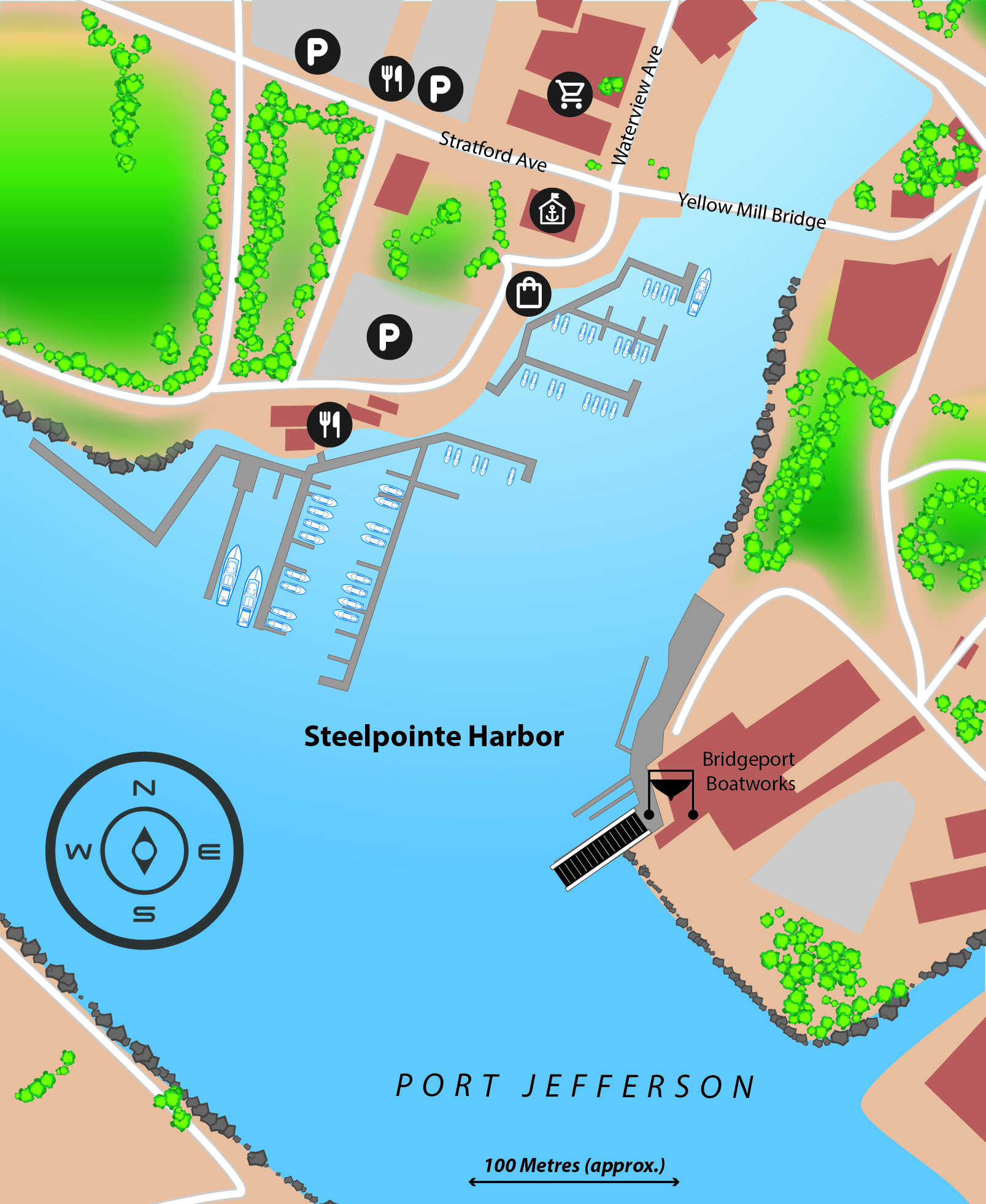 Marina map of Bridgeport Harbor Marina in Connecticut, USA