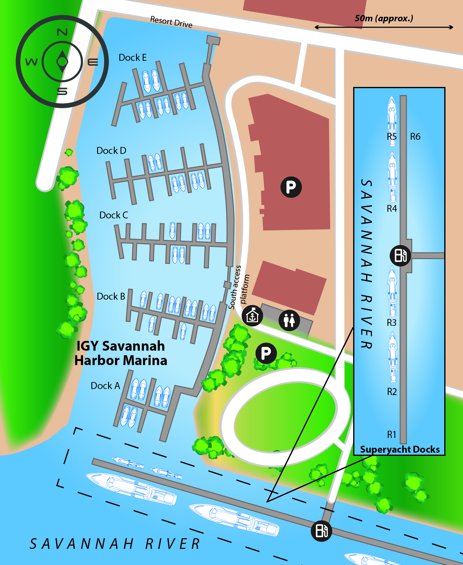 Marina map of IGY Savannah Harbor Marina in Georgia, USA