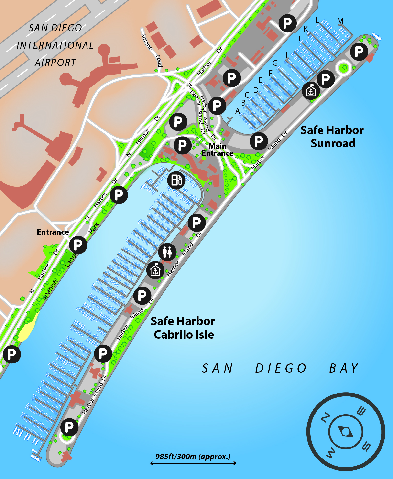 Marina map of Safe Harbor Sunroad in California, USA