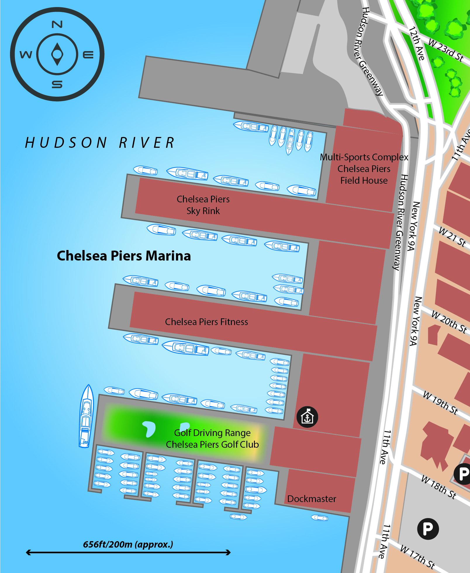 Marina map of Chelsea Piers Marina in New York, USA