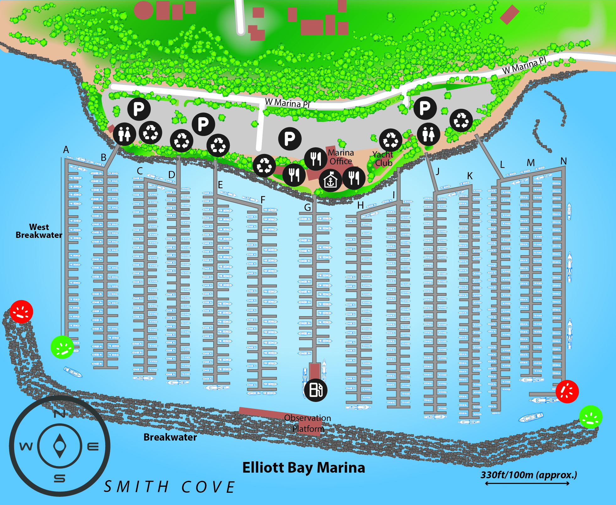 Marina map of Elliott Bay Marina in Washington, USA