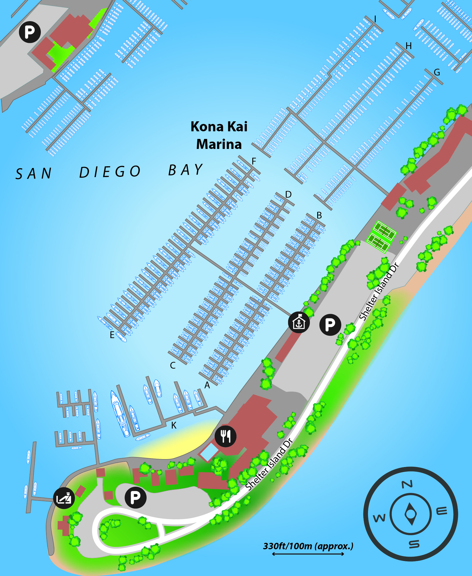 Marina map of Kona Kai Marina in California, USA