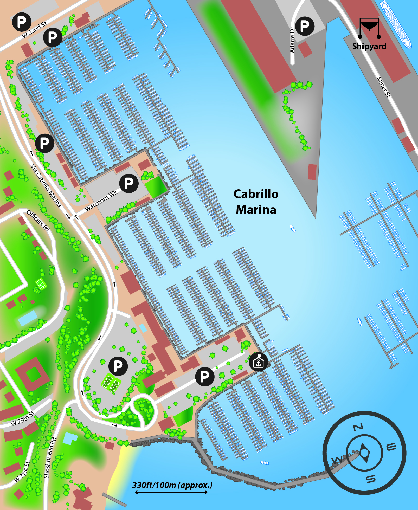 Marina map of Cabrillo Marina in California, USA
