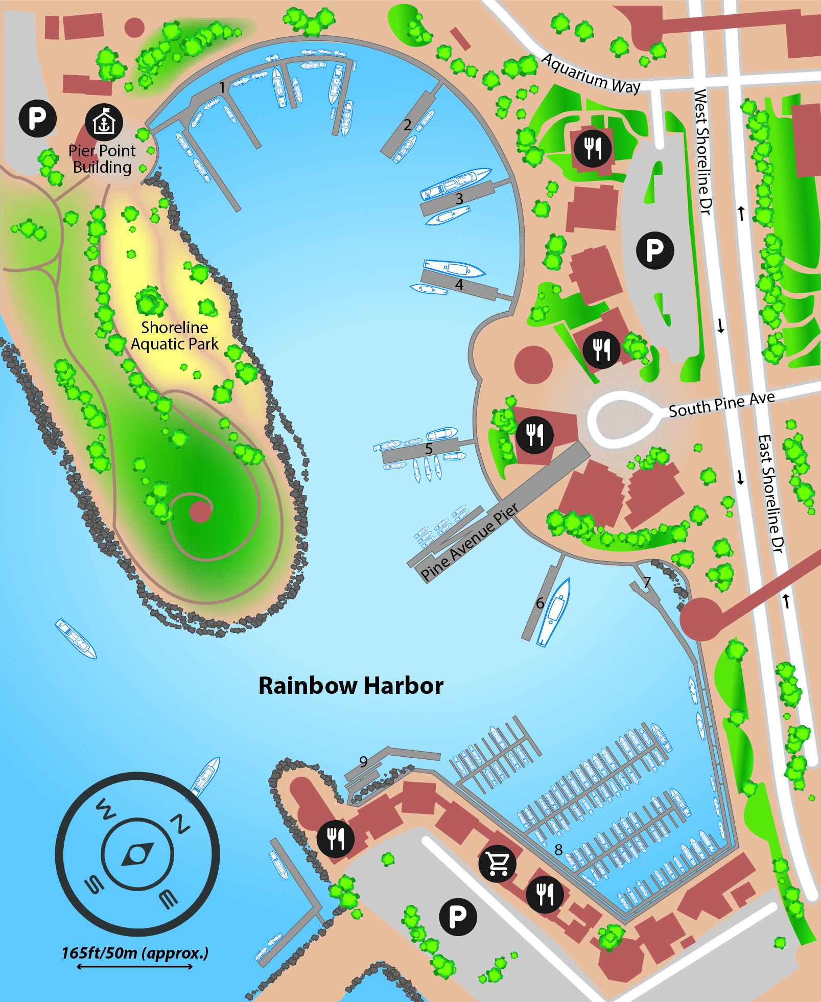 Marina map of Rainbow Harbor in California, USA
