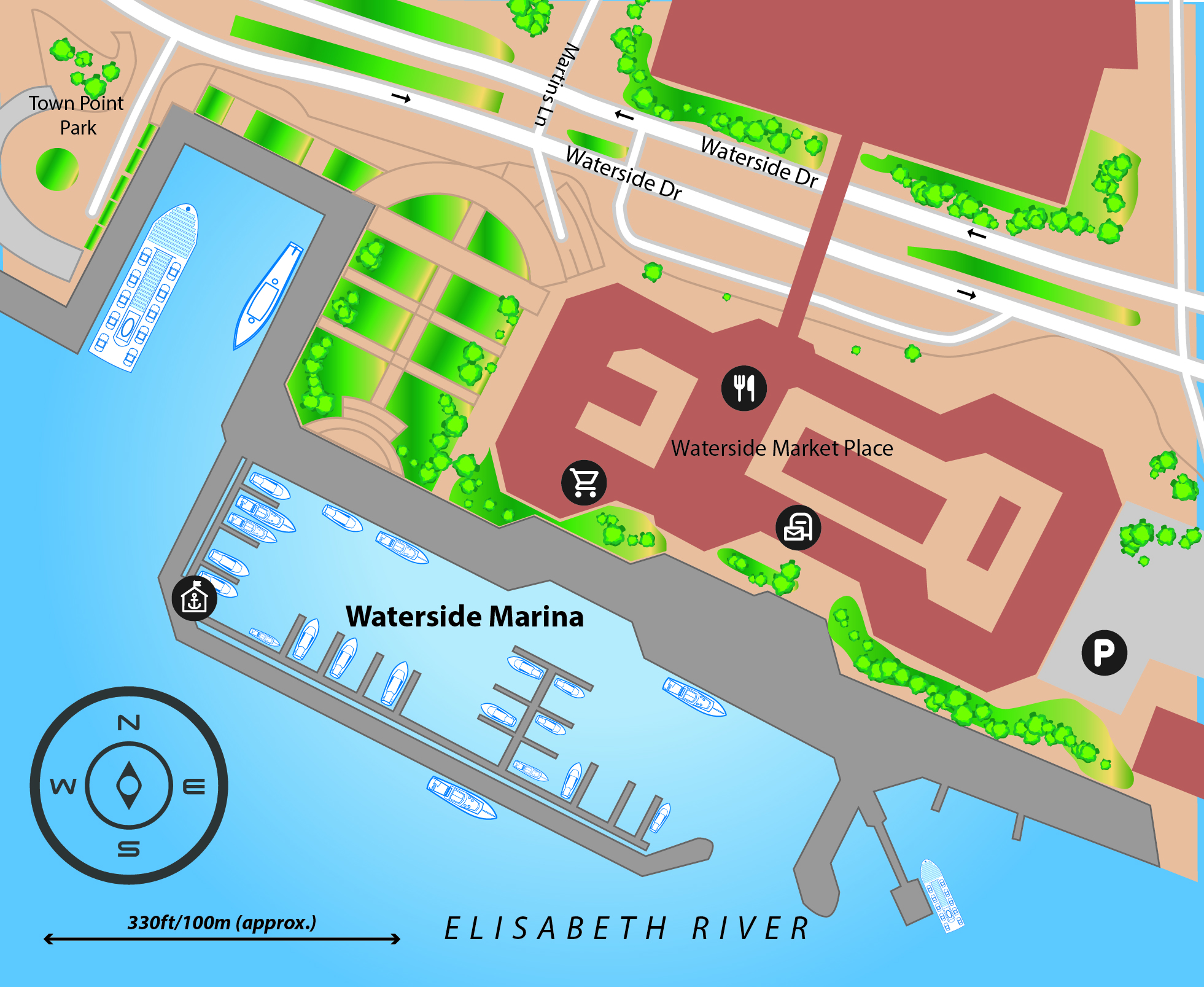 Marina map of Waterside Marina in Virginia, USA