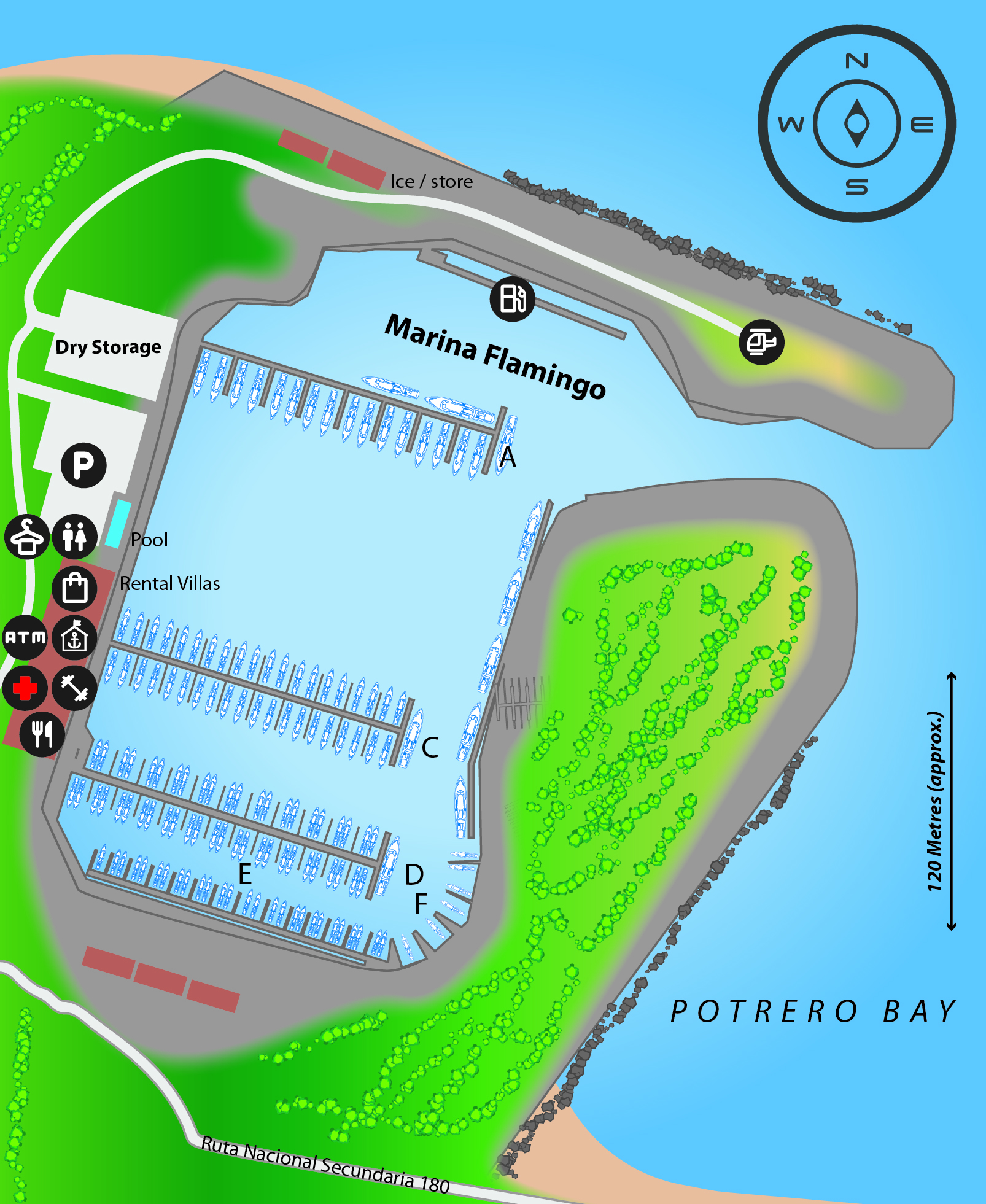 Marina map of Marina Flamingo in Guanacaste, Costa Rica