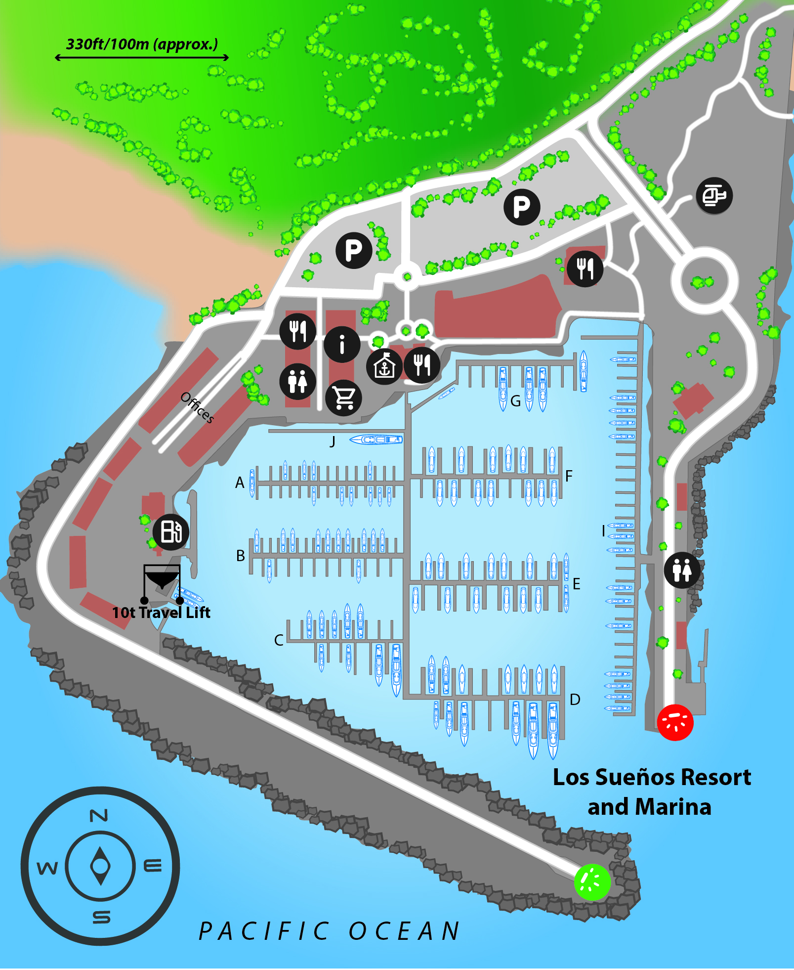 Marina map of Los Suenos Resort and Marina in Puntarenas Province, Costa Rica
