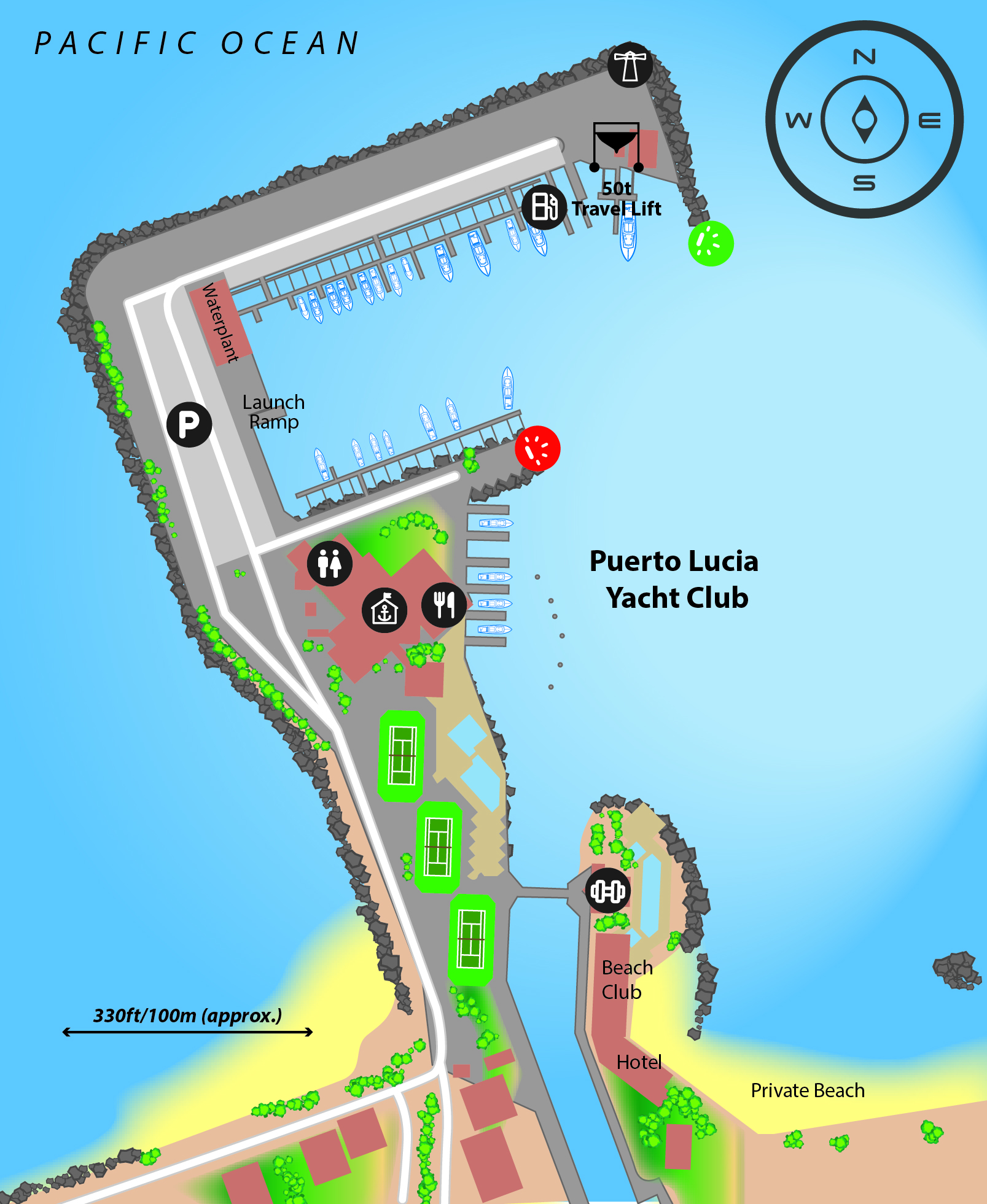 Marina map of Puerto Lucia Yacht Club in Santa Elena, Ecuador