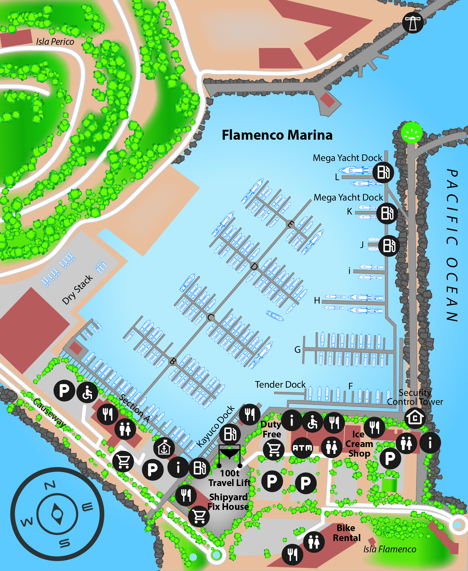 Marina map of Flamenco Marina in Panama Province, Panama