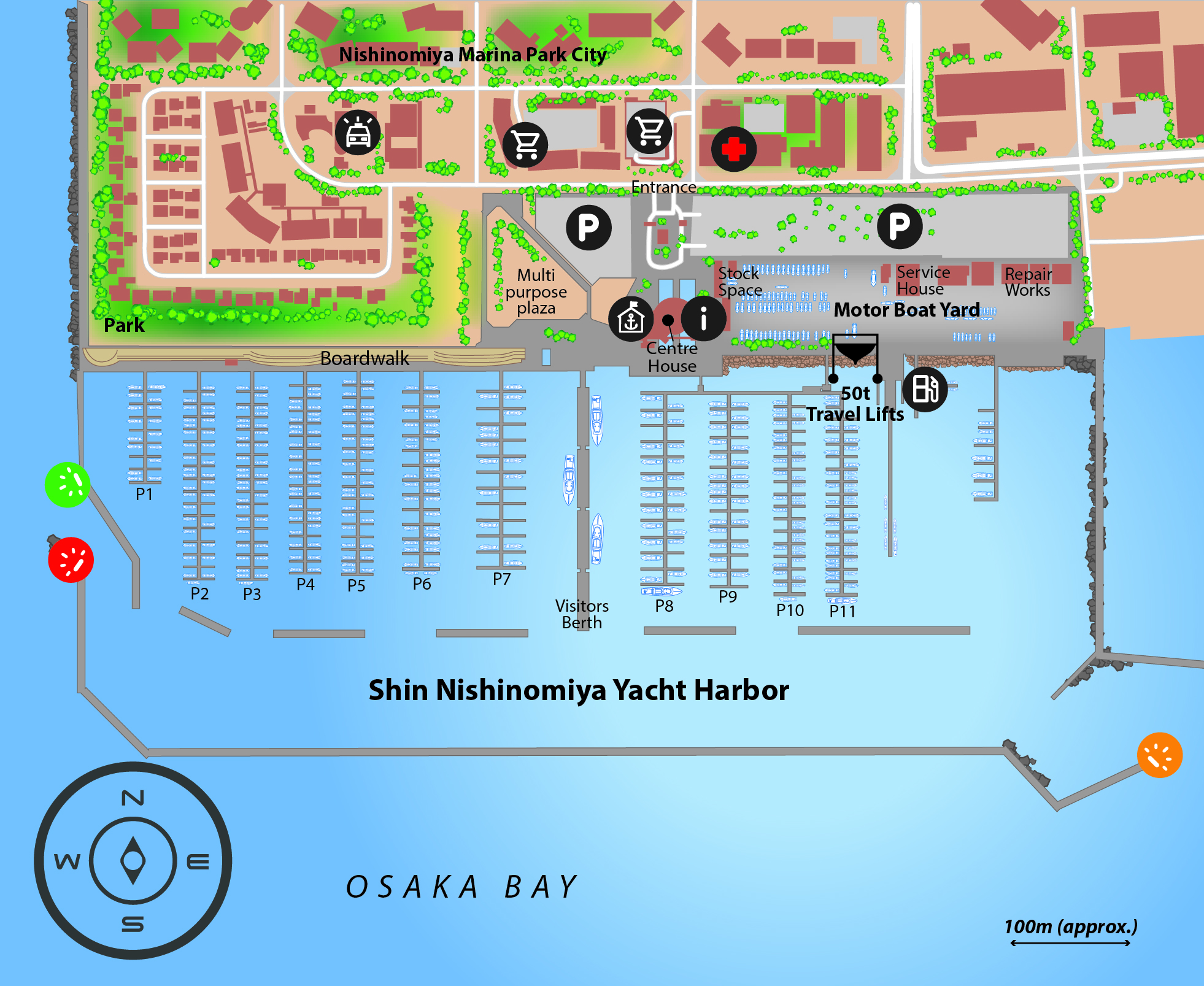 Marina map of Shin Nishinomiya Yacht Harbor in Kanagawa Prefecture, Japan