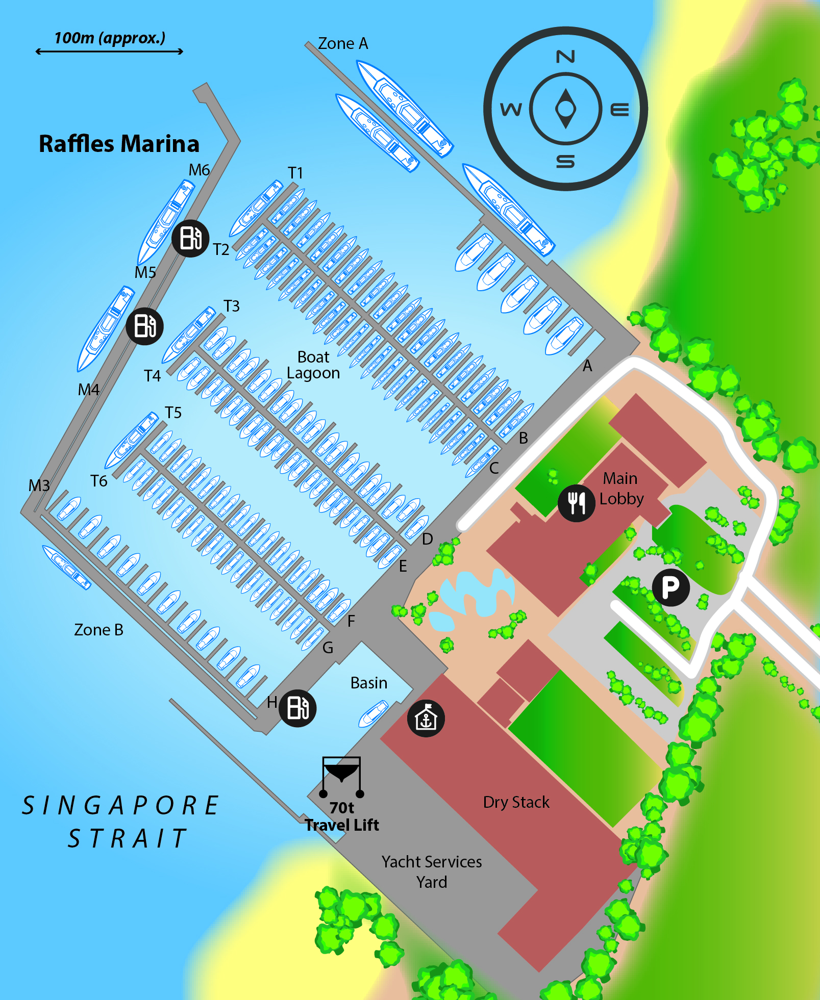 Marina map of Raffles Marina in Singapore