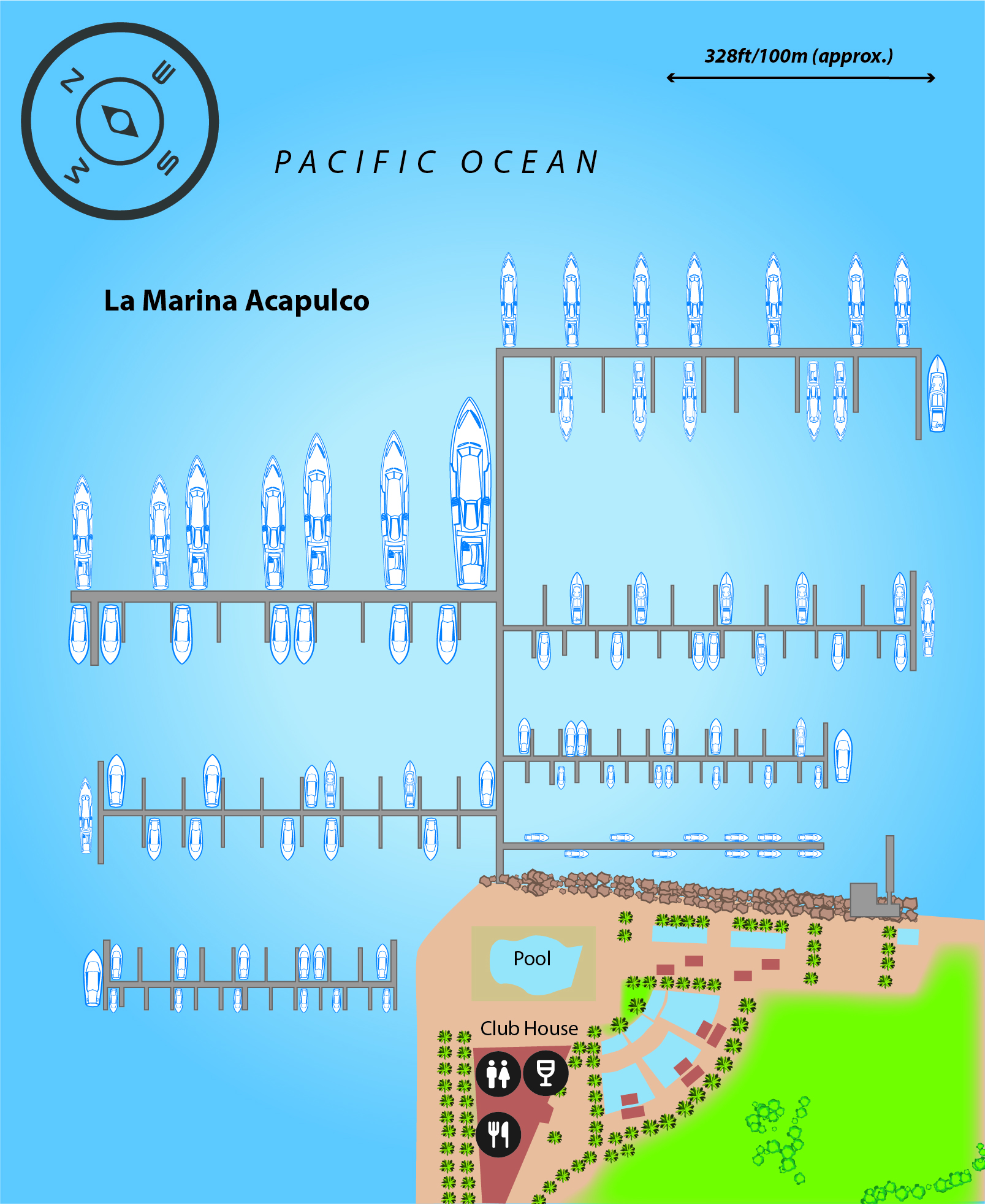 Marina map of La Marina Acapulco in Guerrero, Mexico