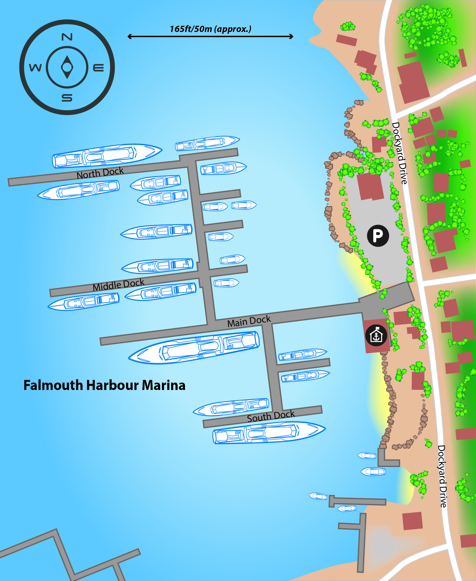 Marina map of Falmouth Harbour in Cornwall, United Kingdom